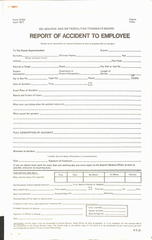 "Report of Accident to Employee", "Collisions - Trams", "Falls - Trams and Buses"