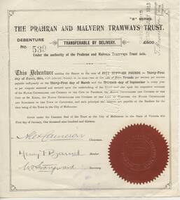 Administrative record - Debenture, Prahran & Malvern Tramway Trust (PMTT), late 1912