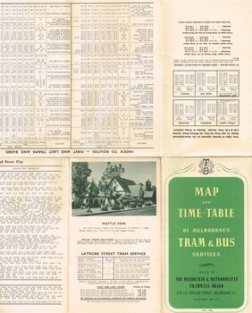 "Map and timetable of Melbourne Tram and Bus Services" - May 1956"