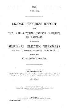 "Report - The Parliamentary Standing Committee re Proposed Suburban Electric Tramways