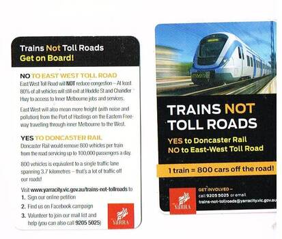 "Trains not Toll Roads"