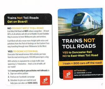 "Trains not Toll Roads"