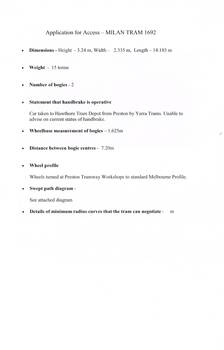 "Application for Access - Milan Tram 1692"