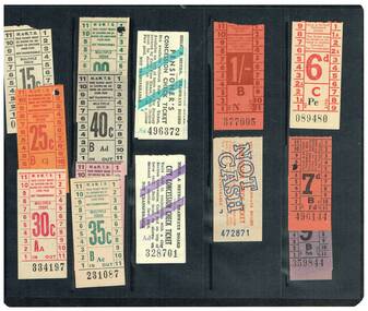 Set of seventeen paper tickets
