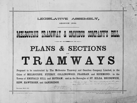 Plans and Sections - Tramways - March 1882" - cover sheet