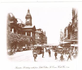 "Swanston St looking south from Little Collins St Corner, World War 1 era"