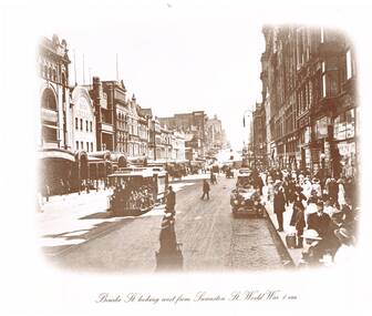 "Bourke St looking west from Swanston St, World War 1 era"