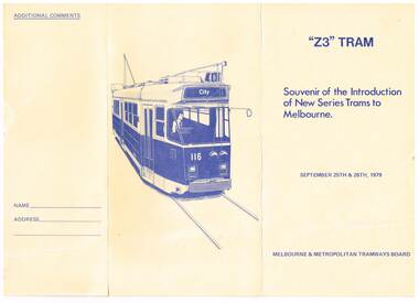 "Z3 Tram - Souvenir of the Introduction of New Series Trams to Melbourne"