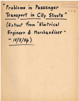 "Problems in Passenger Transport in City Streets"