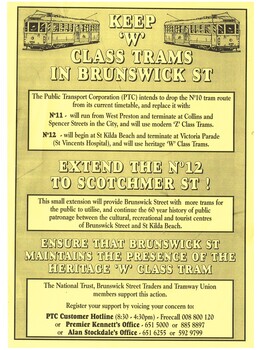 "Keep W class Trams in Brunswick St"
