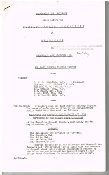 "Transcript of Evidence Public Works Committee - Melbourne - East Burwood Tramway Enquiry"