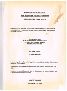 "Expressions of Interest for Design of Tramway Museum At Hawthorn Depot"