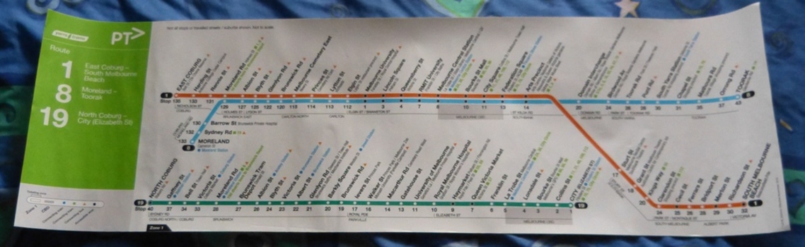 "Route poster - Yarra Trams - Routes 1, 8 and 19"