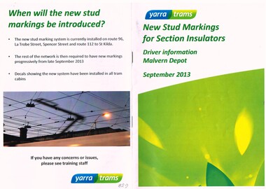 "New Stud Markings for Section Insulators - Driver information Malvern Depot - September 2013"