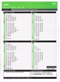Set of 12 laminated tram stop timetables