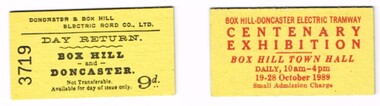 replicate paste board, ochre colour, tickets for the Doncaster and Box Hill Electric Road Co., Ltd