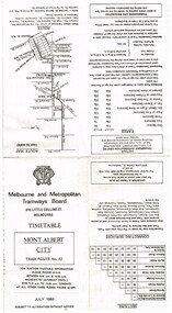 MMTB Tram timetables, folded sheet, 10 sections