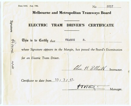 "Electric Tram Driver's Certificate"