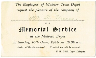 "Memorial Service" and "Order of Service"