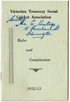"Victorian Tramway Social Cricket Association - Rules and Constitution 1952-53"
