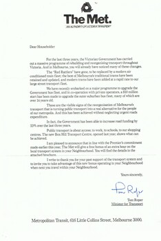 Tom Roper, Minister for Transport,