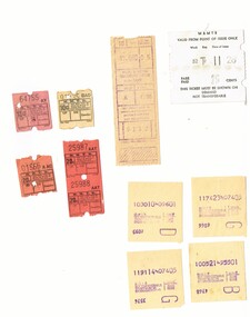 Set of four machine issued bus/tram tickets from various machines.