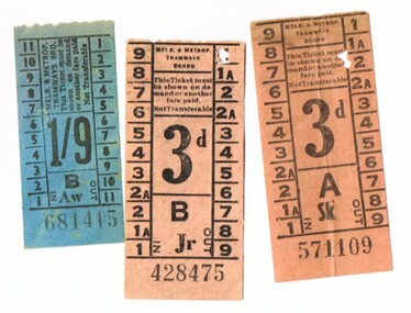 Set of 3 pre-decimal current MMTB tram tickets