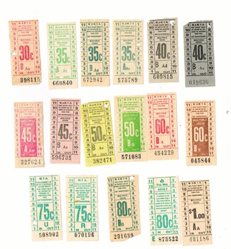 Set of 17 decimal currency MMTB / MTA / The Met, tram tickets.