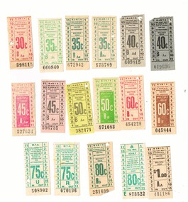 Set of 17 decimal currency MMTB / MTA / The Met, tram tickets.