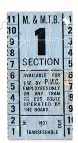 Prepaid MMTB tickets for use on MMTB services, printed for PMG (Postmasters-General) department.