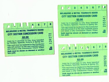 Set of three City Section Concession Cards,