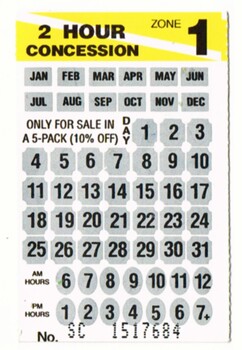 The Met, Zone 2 hour Concession Scratch type tickets
