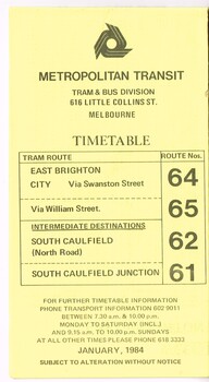 "Metropolitan Transit Timetables"