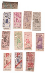 Set of 12 decimal  MMTB or  MTA tram tickets