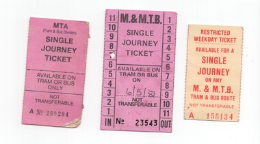 Set of three MMTB or MTA single journey tickets