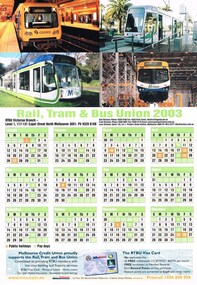 Ephemera - Calendar, Rail Tram & Bus Union (RTBU), late 2002