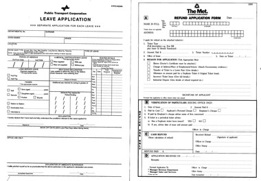 Document - Form/s, Public Transport Corporation (PTC), 1990's