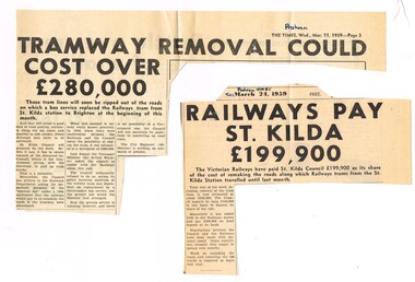 "Railways Pay St Kilda L199,900", "Tramway removal could cost over L280,000"