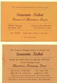 "Souvenir Ticket Closure of Hawthorn Depot"