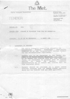 "Tender for Purchase of Second hand trams from the Corporation"