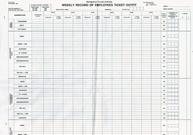 "Weekly record of Employees Ticket Outfit"