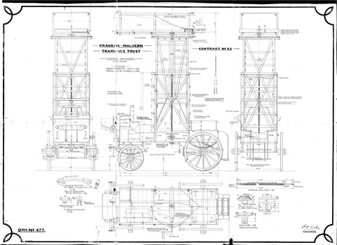 "Prahran and Malvern Tramways Trust Tower Wagon Horse Drawn - Drawing No. 477 - Contract No.53"