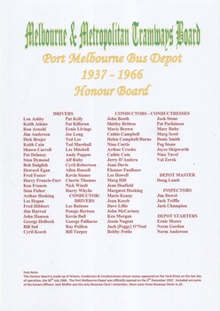 "Port Melbourne Bus Depot - 1937 - 1966 Honor Board"