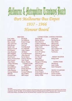 "Port Melbourne Bus Depot - 1937 - 1966 Honor Board"