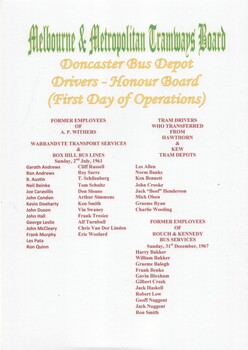 "Doncaster Bus Depot - Drivers Honour Board - (First Day of Operations)