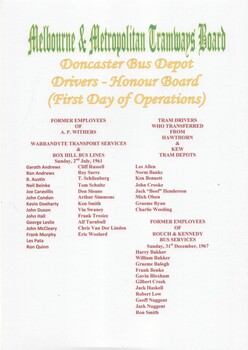 "Doncaster Bus Depot - Drivers Honour Board - (First Day of Operations)