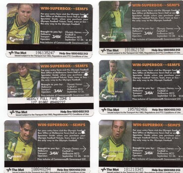 Set of six Metcard tickets, used during 2000 advertising Olympic Football event