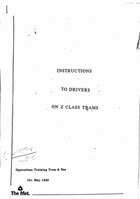 "Instructions to Drivers on Z class trams"