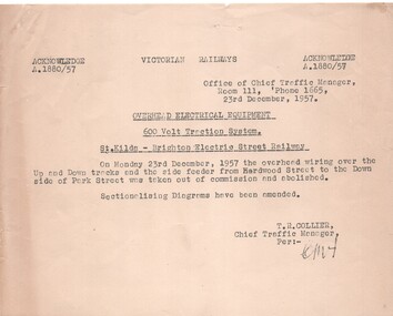 "Overhead Electrical Equipment - 600V Traction System - St Kilda - Brighton Electric Street Railway"