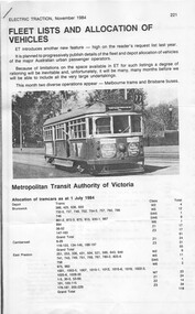"Metropolitan Transit Authority Allocation of Tramcars as at 1 July 1984"